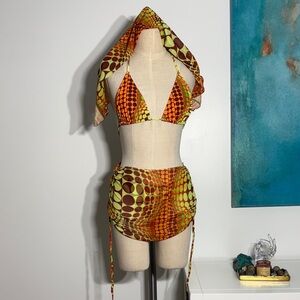 SHEIN Orange and Brown Geometric Bikini Set